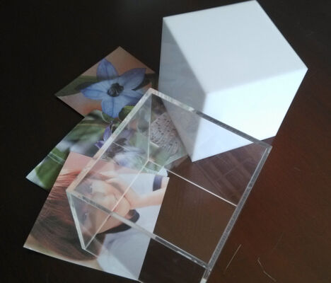 Clear perspex photo frame acrylic cube photo displays enviromental