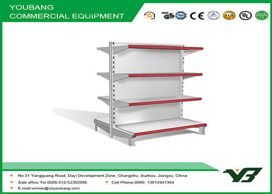 Metal supermarket gondola shelving , display rack with hooks for hanging clothes