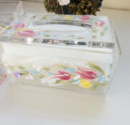 Acrylic Tissue Box , Acrylic napkin case with beautiful silk printing