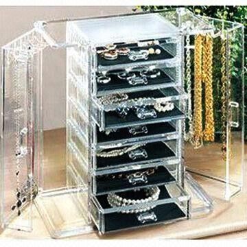 Acrylic deluxe jewel box with 7 drawers jewelry chest and necklace keeper