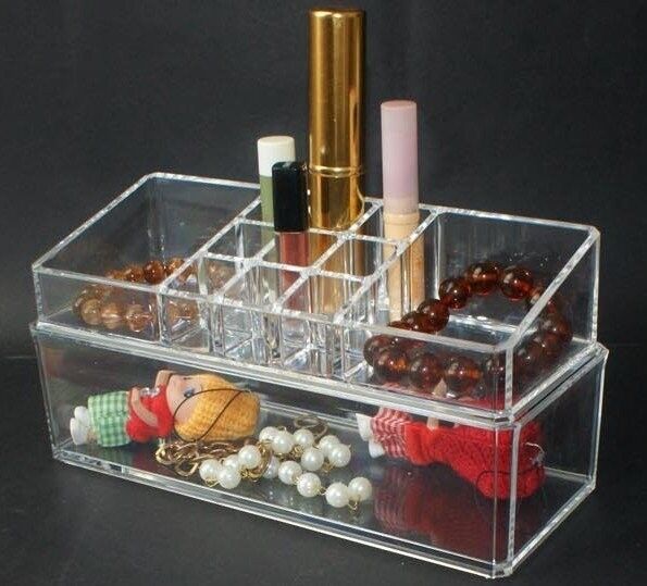 Clear Crystal Plastic Acrylic Makeup Case Jewellery Box